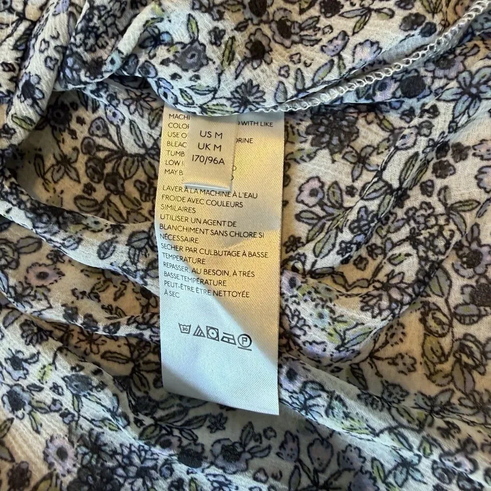 Free People Long Sleeve Floral Smocked Blouse Blue Size M Boho Summer Top